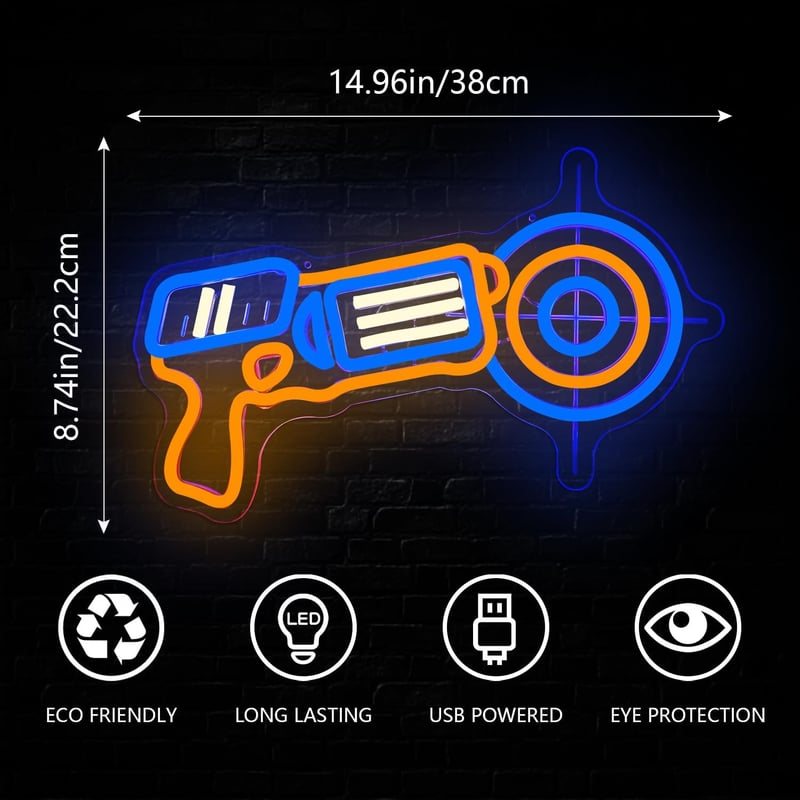 Nerf Gun Neon Sign for Kids' Birthday Party Decorations
