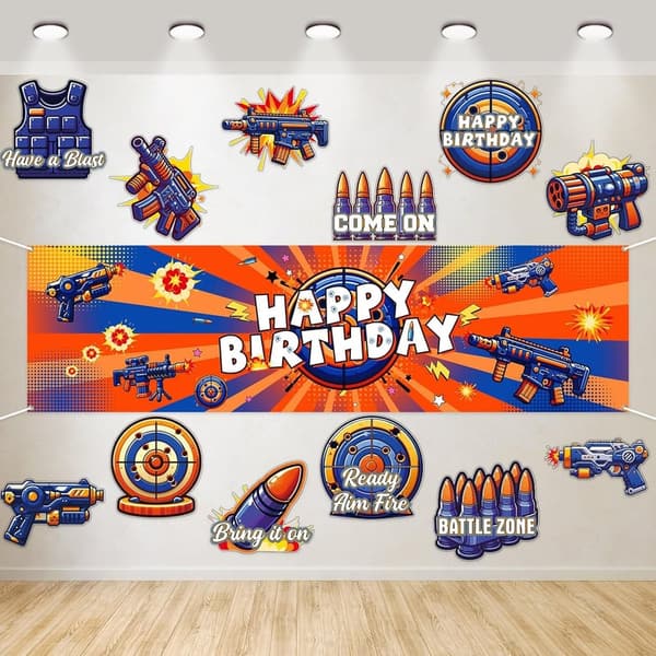Dart War Birthday Party Supplies with Banner and Photo Booth Props