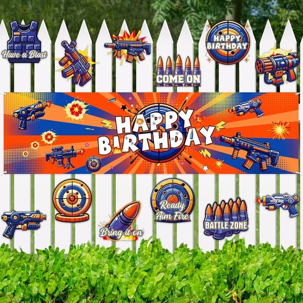 Dart War Birthday Party Supplies with Banner and Photo Booth Props