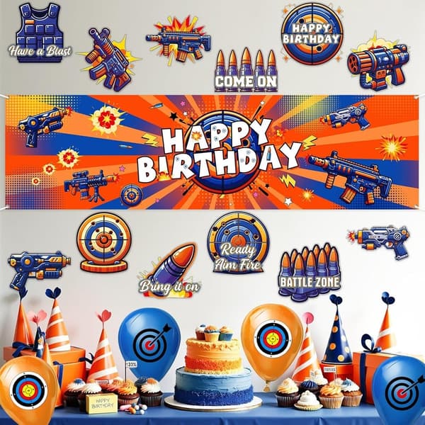 Dart War Birthday Party Supplies with Banner and Photo Booth Props