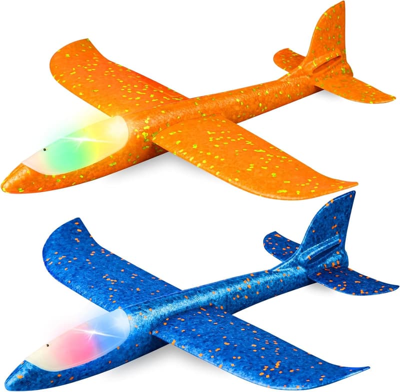 LED Flying Glider Planes - 2 Pack, Large Foam Toys for Kids