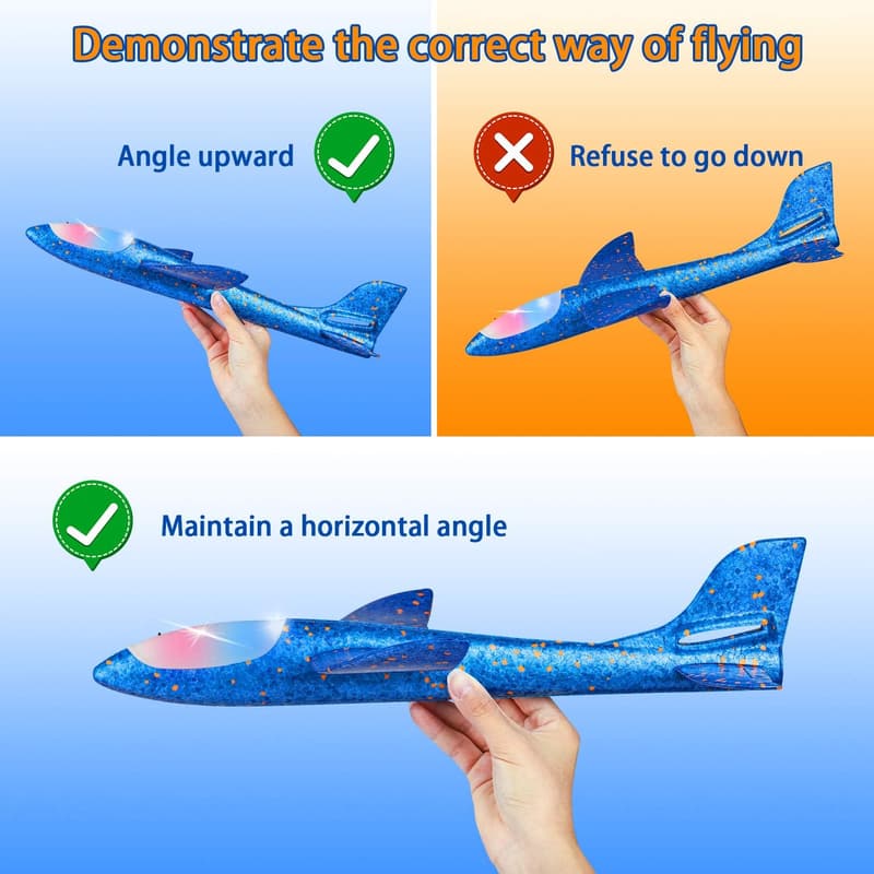 LED Flying Glider Planes - 2 Pack, Large Foam Toys for Kids