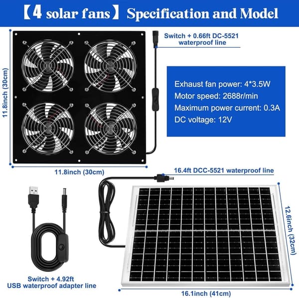 25W Solar Exhaust Fan - High-Speed Ventilation for Chicken Coops & Sheds