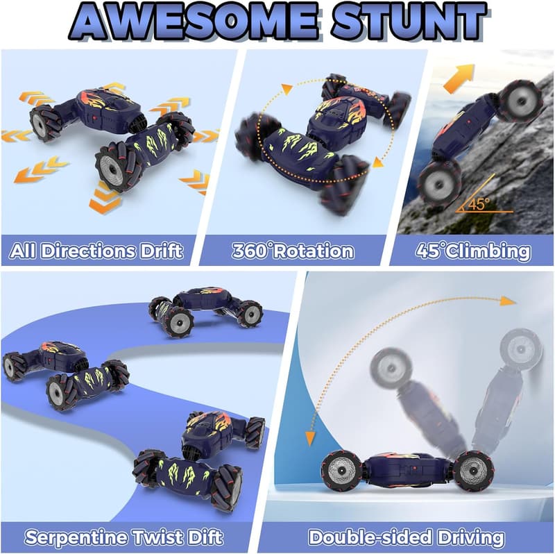 Gesture-Controlled Stunt RC Car with Lights & Music for Kids