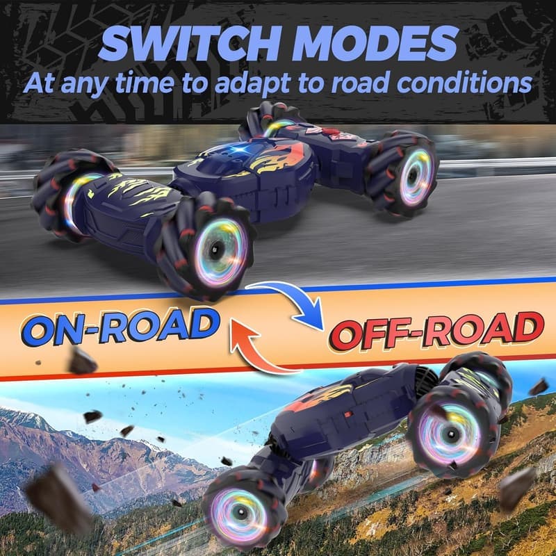 Gesture-Controlled Stunt RC Car with Lights & Music for Kids