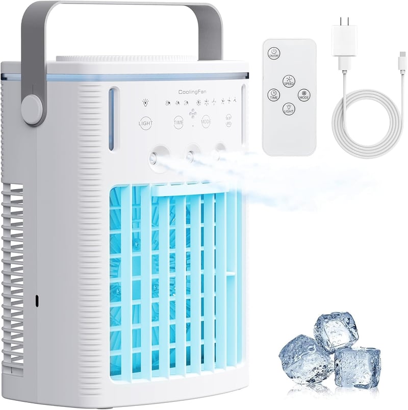 Portable AC Unit with Remote Control, 1000ml Evaporative Cooler
