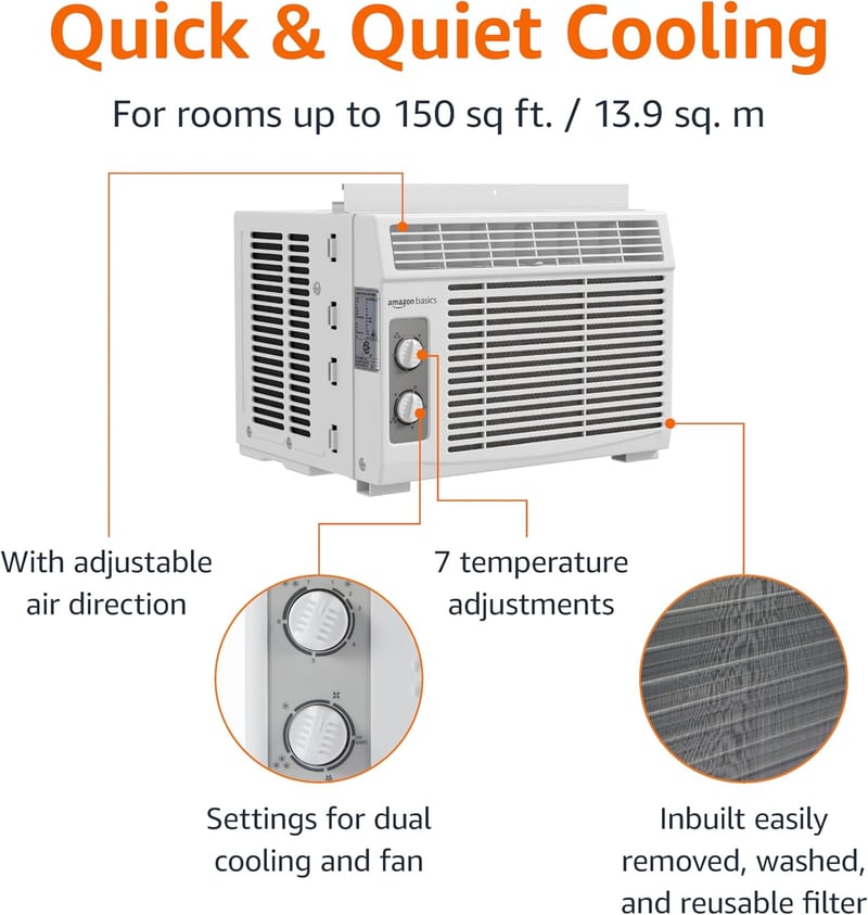 Window Air Conditioner, 5000 BTU, for Bedrooms & Small Rooms