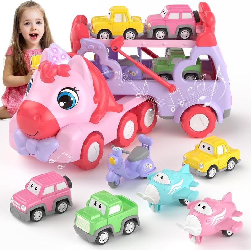 7-in-1 Carrier Truck Toy for 1-3 Year Old Girls