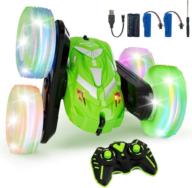 Remote Control Stunt Car for Boys 6-12, 360° Flip, Green