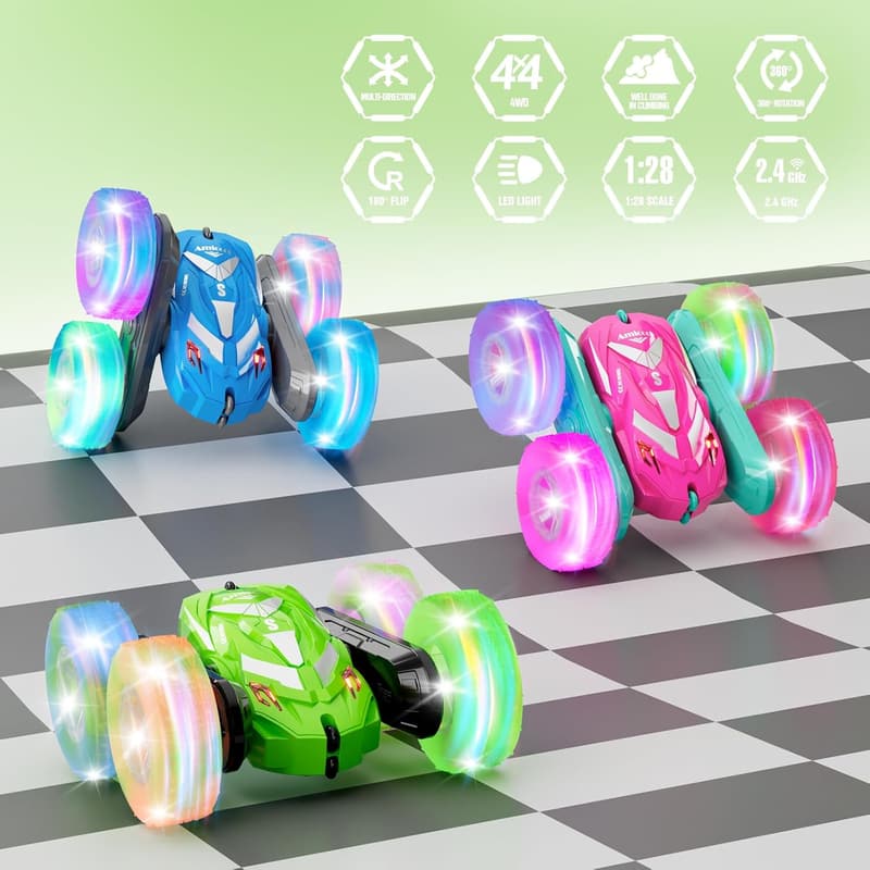 Remote Control Stunt Car for Boys 6-12, 360° Flip, Green