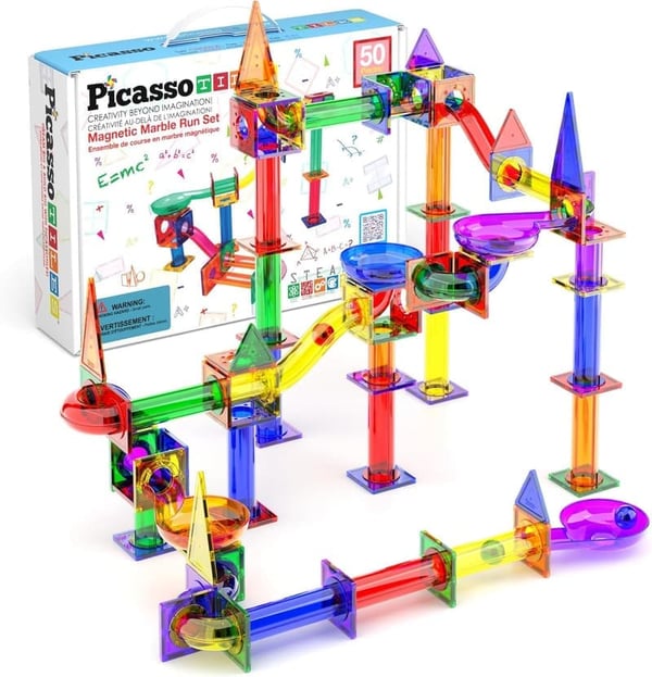 STEM Marble Run Set with Magnetic Tiles for Kids 3+