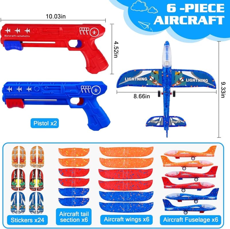 Outdoor Flying Toy: 6 Pack LED Foam Glider Set for Kids