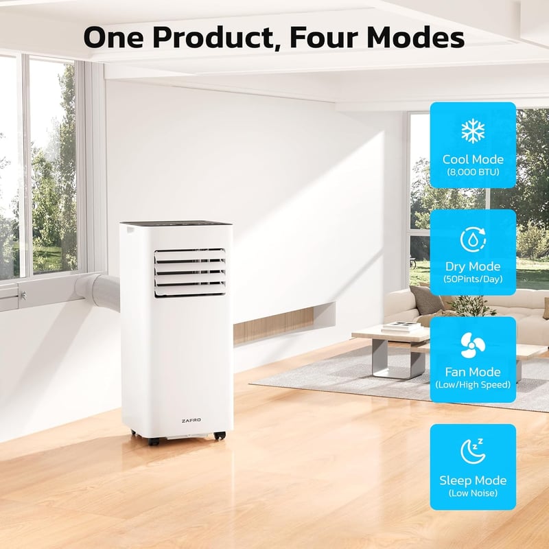 8,000 BTU Portable Air Conditioner with Remote & Timer