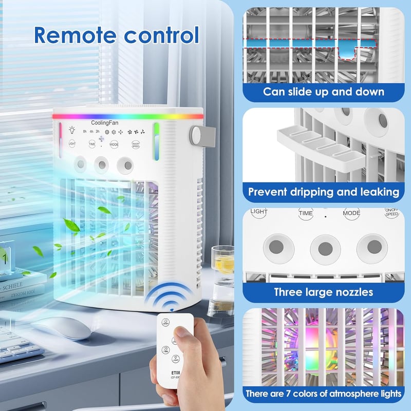 4-in-1 Portable Air Conditioner with Remote & 1000mL Tank