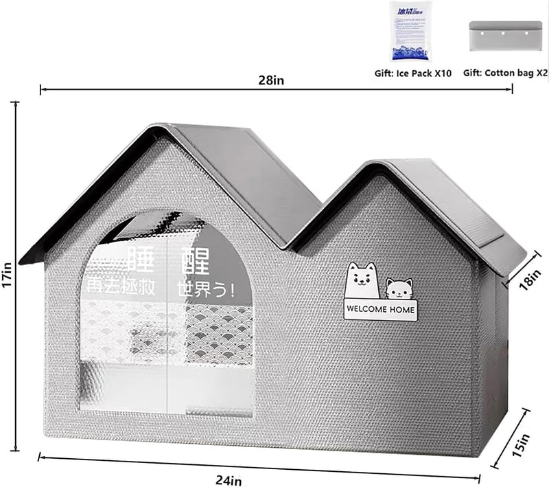 Foldable Pet Cooling House with 10 Ice Packs - Indoor/Outdoor Use