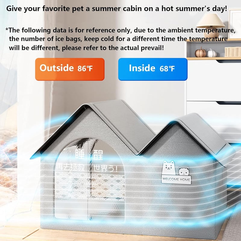 Foldable Pet Cooling House with 10 Ice Packs - Indoor/Outdoor Use