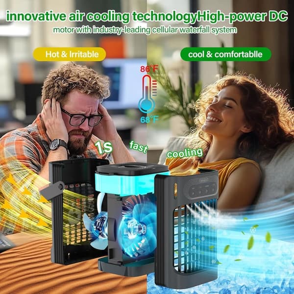 LEAEYFE Mini Air Conditioner with 800ml Water Tank, 3 Speeds