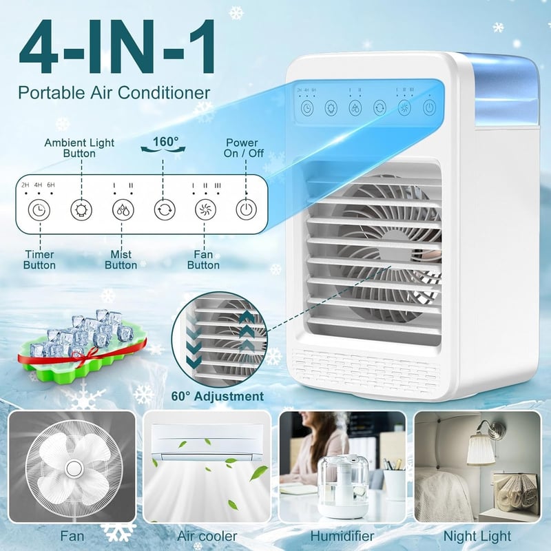 4-in-1 Portable Evaporative Air Cooler with Oscillation
