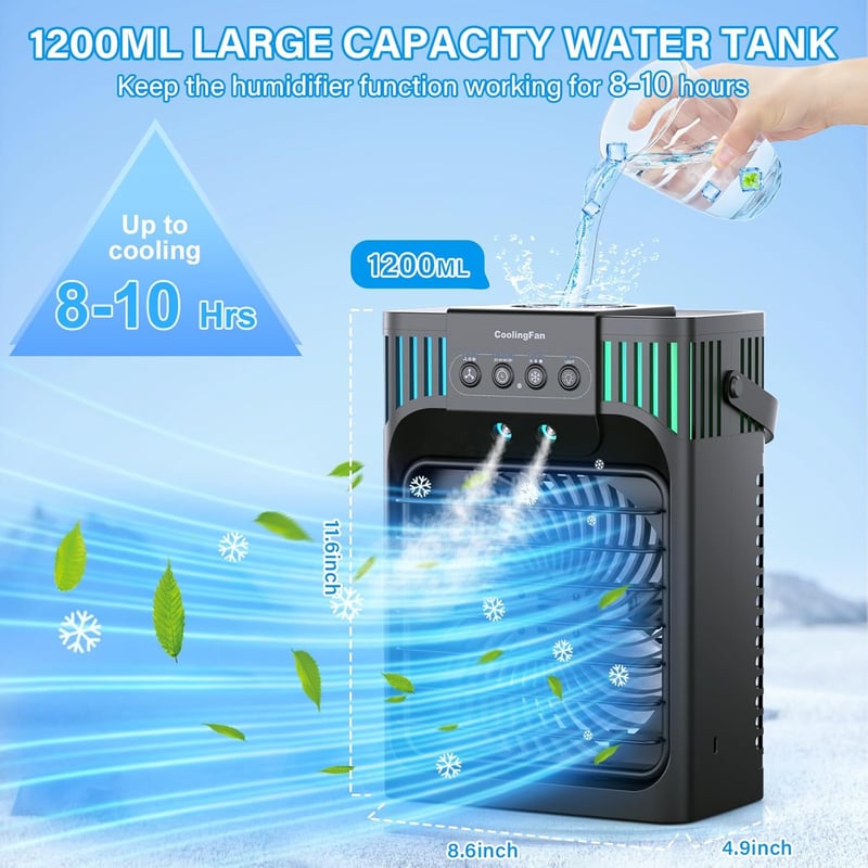 4-in-1 Portable Air Conditioner with Remote & 7 LED Lights