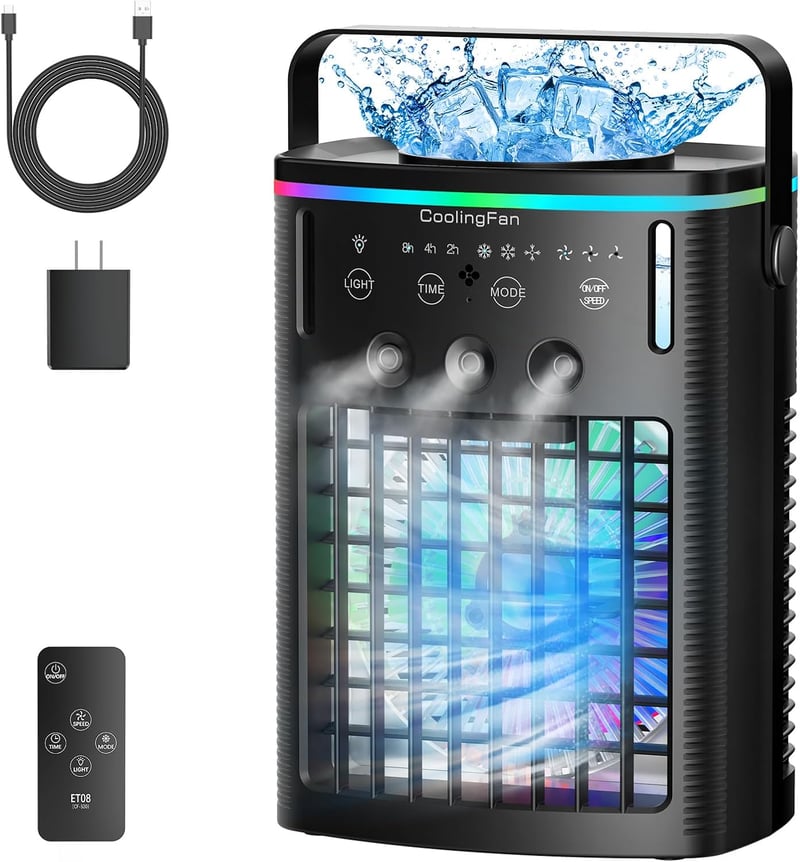 Portable Mini Air Conditioner with Remote, 3 Speeds & Timer