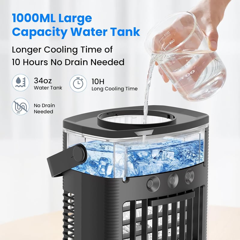 Portable Mini Air Conditioner with Remote, 3 Speeds & Timer