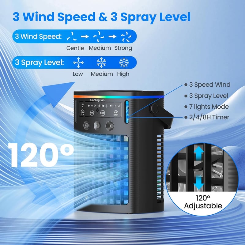 Portable Mini Air Conditioner with Remote, 3 Speeds & Timer