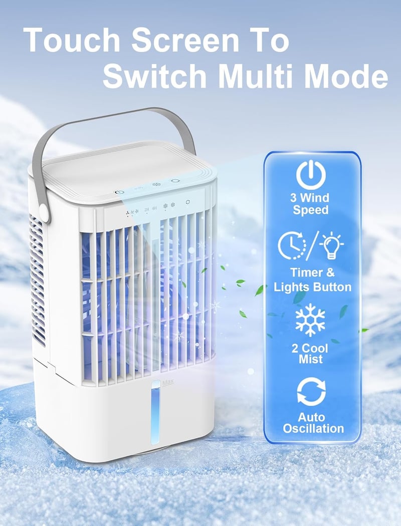 Portable Air Conditioner - Mini Evaporative Cooler with Timer