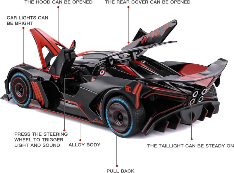 Bugatti Bolide Alloy Diecast Toy Car with Lights & Music for Kids