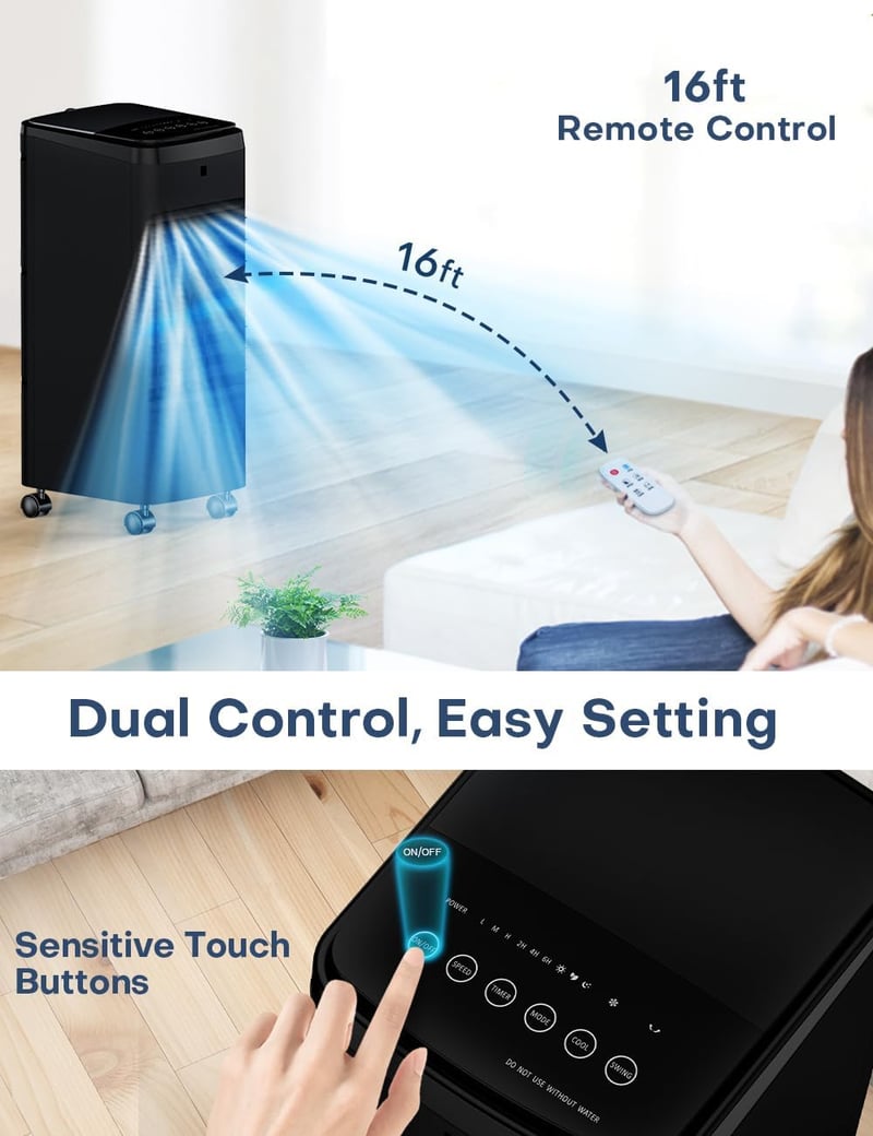 Portable 3-in-1 Evaporative Air Cooler with Remote & Timer