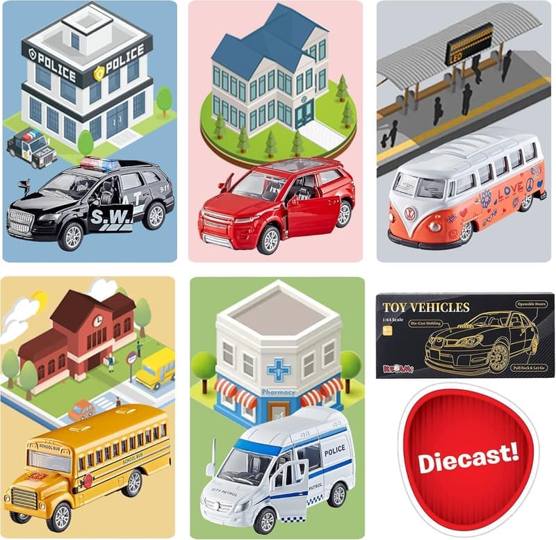 Die-Cast Metal Toy Cars Set for Kids – 5-Pack with Openable Doors