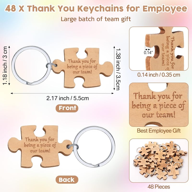 Employee Appreciation Wooden Keychain with Thank You Card