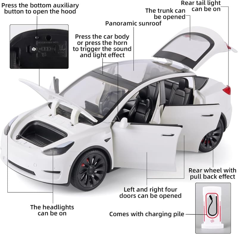 Pull Back Toy Car - 1/24 Zinc Alloy Model with Lights & Music