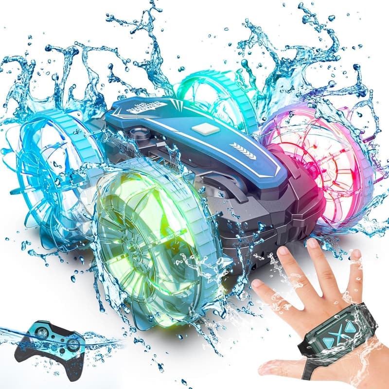 4WD Waterproof RC Car Boat with LED Lights for Kids