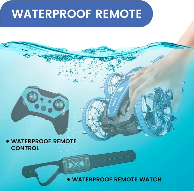 4WD Waterproof RC Car Boat with LED Lights for Kids