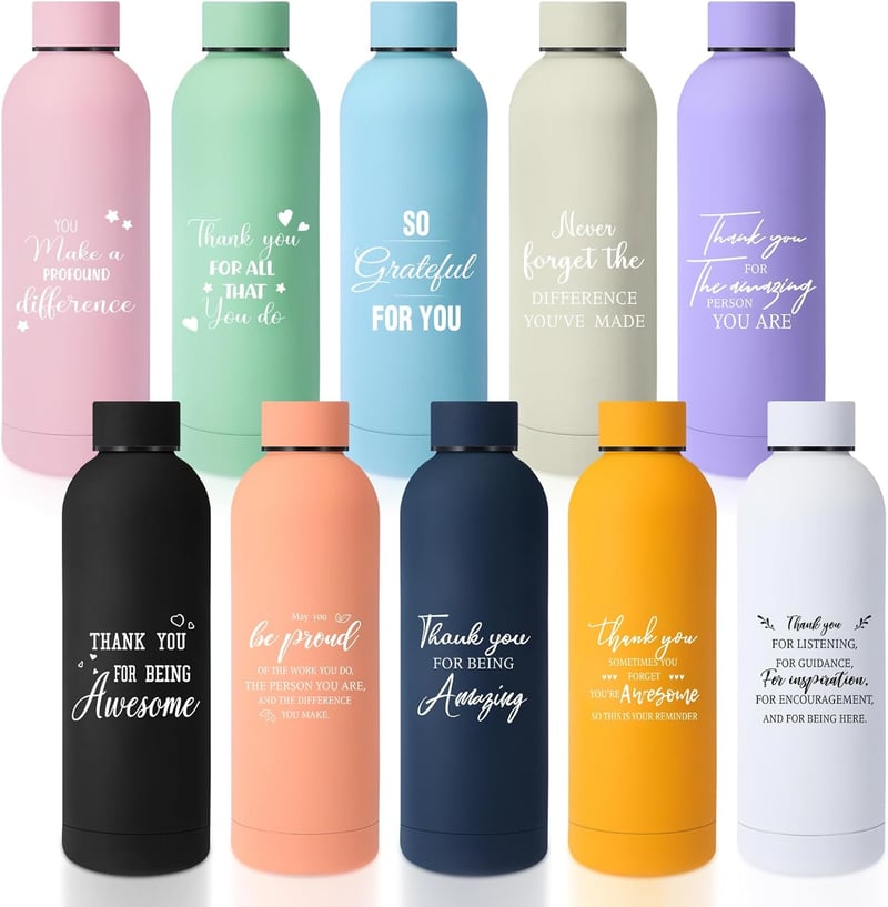 Employee Appreciation Gifts: 10 Pcs Inspirational Water Bottles, 17 oz Stainless Steel