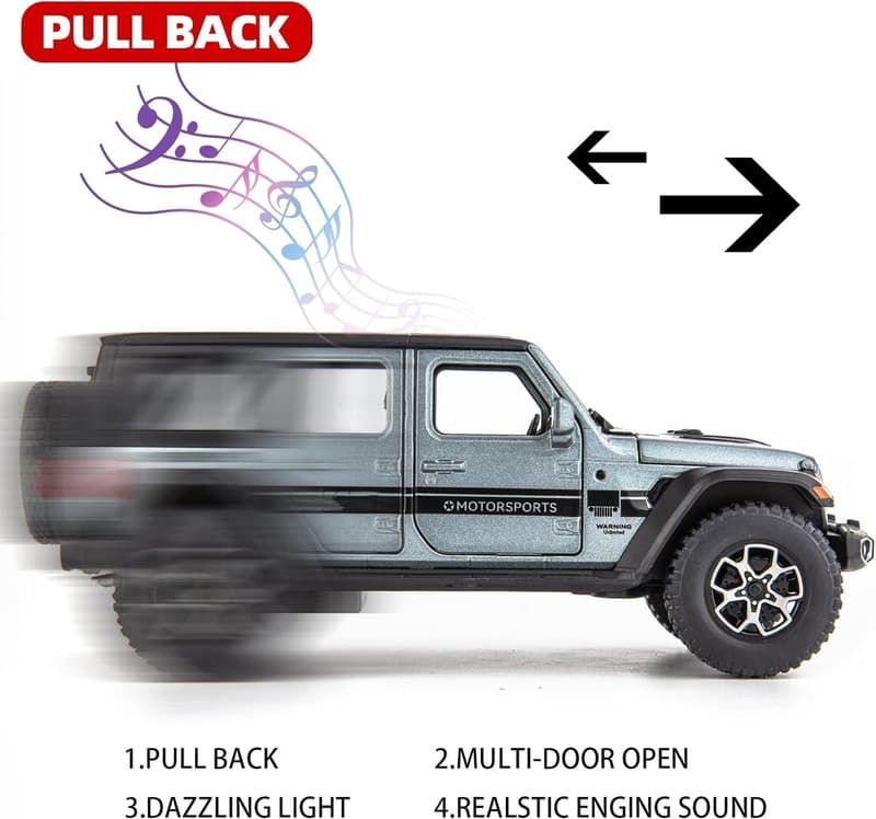 Die-Cast 1/32 Wrangler Toy Car with Sound and Light – Kids 4-8