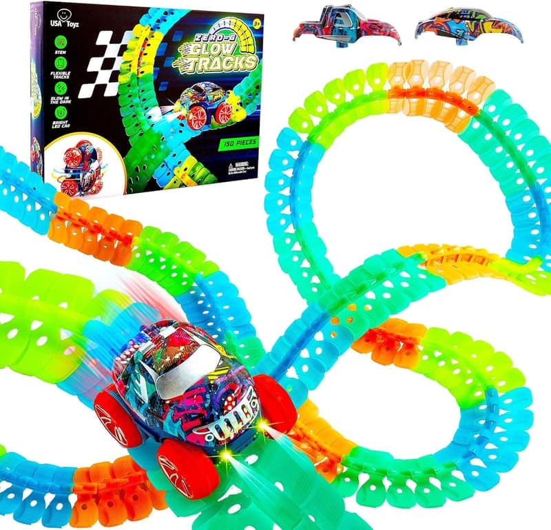 Glow-in-the-Dark Race Track Set for Kids – 150 pcs STEM Toy