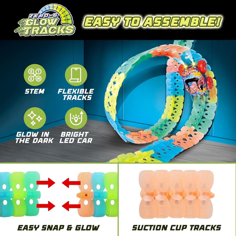 Glow-in-the-Dark Race Track Set for Kids – 150 pcs STEM Toy