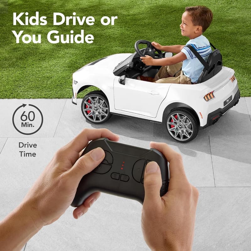 12V Electric Ride-On Ford Mustang for Kids with Parent Control - White