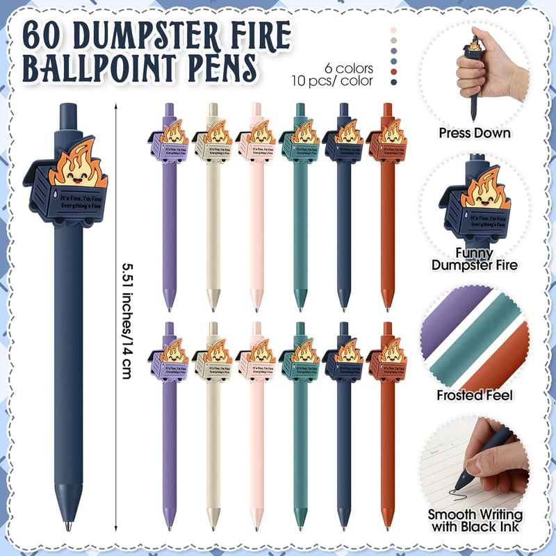 Funny Dumpster Fire Gifts: Emotional Support Pens & Bookmarks