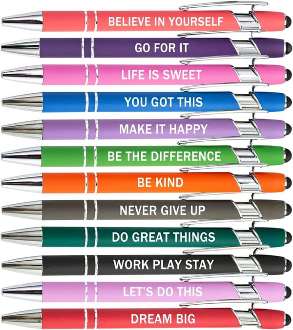 Inspirational Stylus Ballpoint Pens Set for Office (12 Colors)