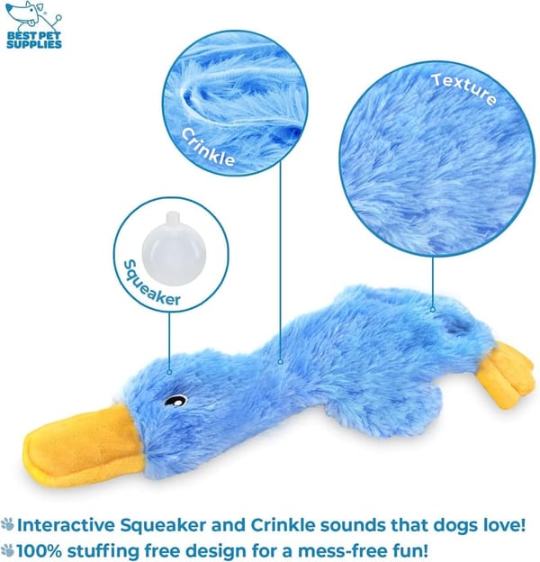 Plush No Stuffing Duck Dog Toy for All Breeds - Blue