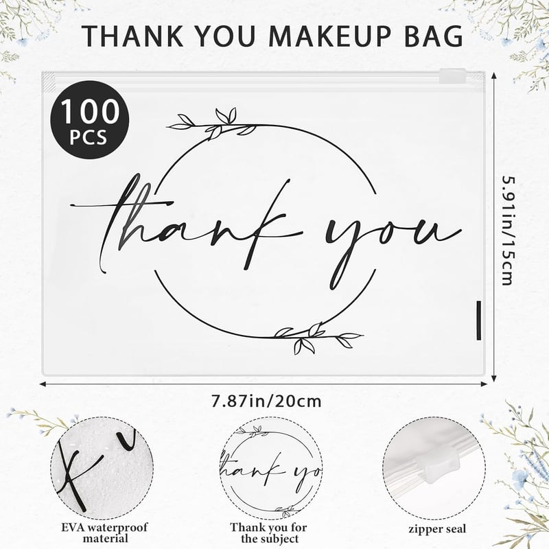 Thank You Makeup Bags - 100 Pcs Clear Cosmetics for Women