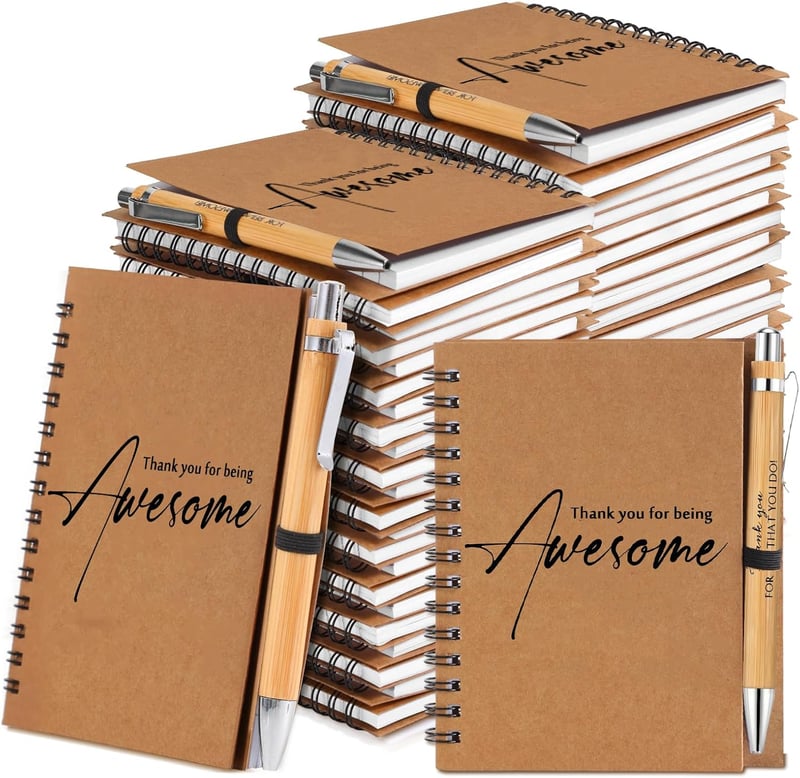 Employee Appreciation Spiral Notebook Set with Bamboo Pens