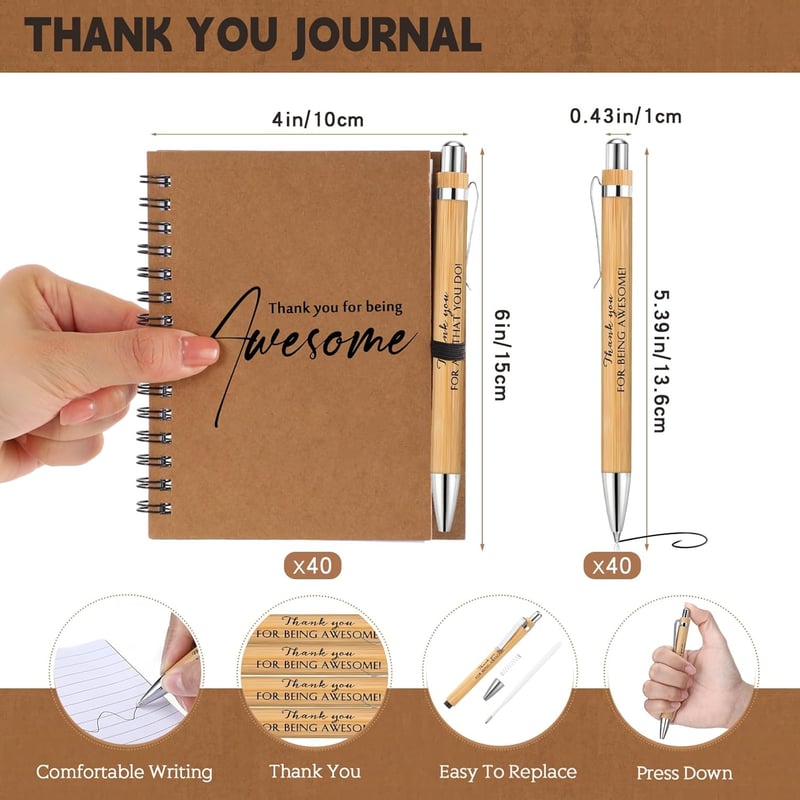 Employee Appreciation Spiral Notebook Set with Bamboo Pens