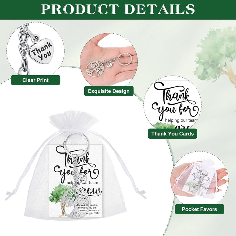 Team Appreciation Keychain with Thank You Card & Organza Bag