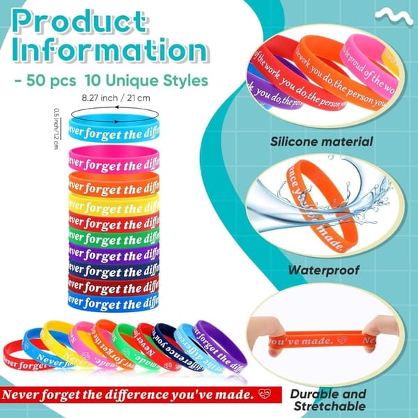 Employee Appreciation Silicone Bracelets - 50 Pcs Inspirational Gift