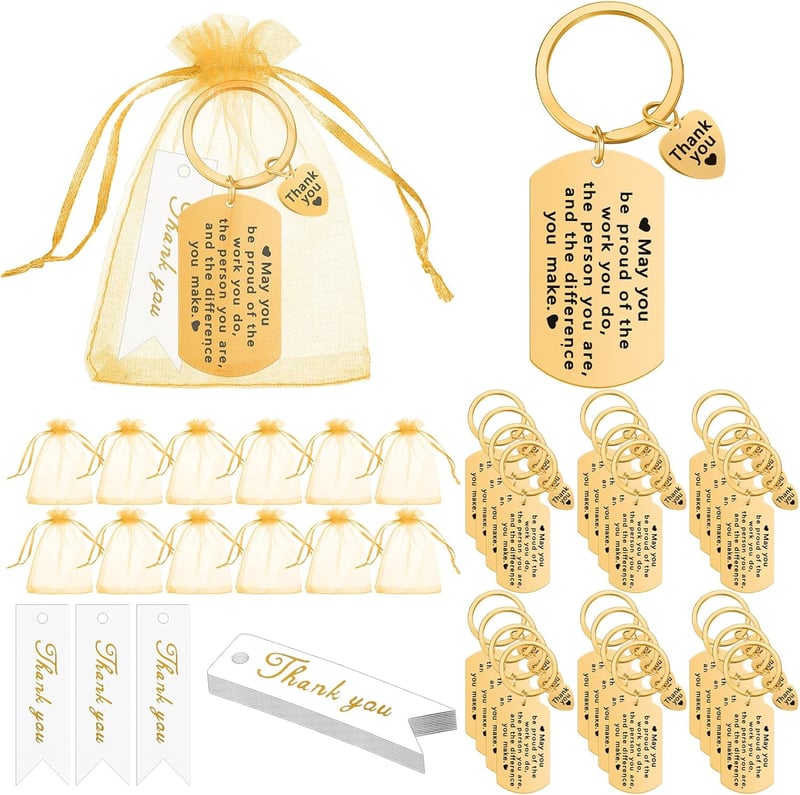 Employee Appreciation Gifts: 72 Keychains with Thank You Cards