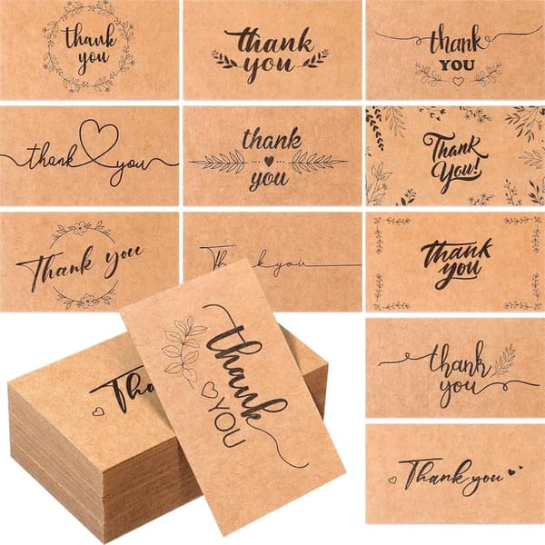 Kraft Thank You Cards - 1200 Pcs for Small Business Orders