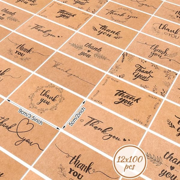 Kraft Thank You Cards - 1200 Pcs for Small Business Orders